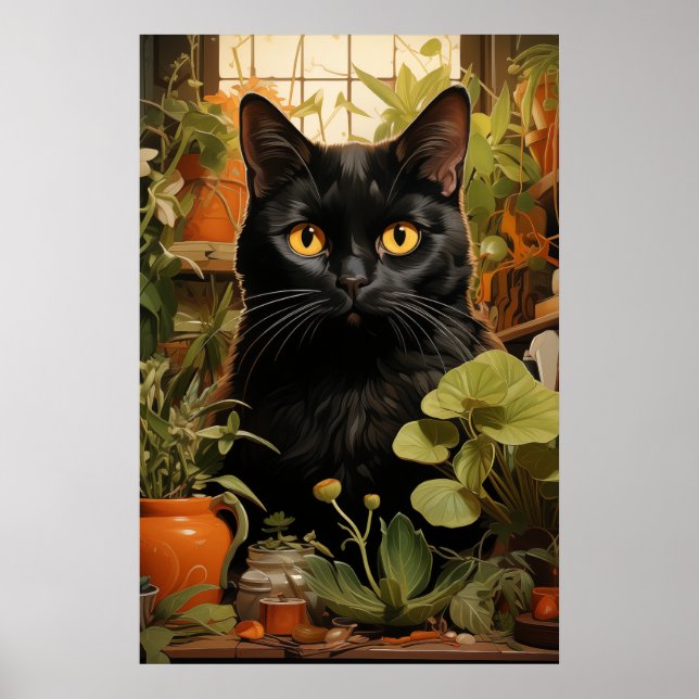 Poster Gato Preto Com Plantas De Casca (Frente)