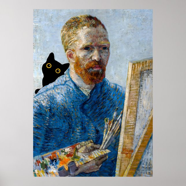 Poster Gato Preto com Retrato Van Gogh (Frente)