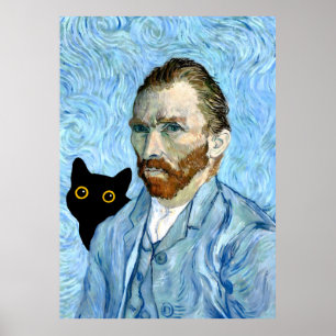 Poster Gato Preto com Retrato Van Gogh