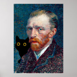 Poster Gato Preto com Retrato Van Gogh