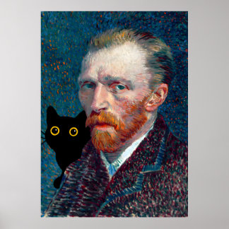 Poster Gato Preto com Retrato Van Gogh