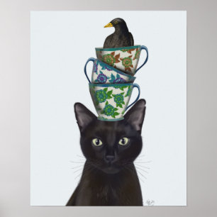 Poster Gato Preto com Teacups e Blackbird