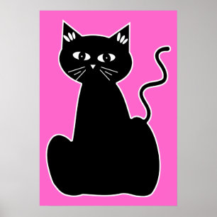 Póster Gato preto contra um fundo do rosa quente
