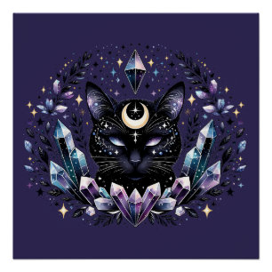 Póster Gato Preto Cristal Esotérico Fantasia