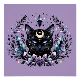 Póster Gato Preto Cristal Esotérico Fantasia