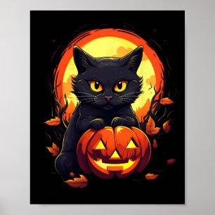 Poster Gato Preto da Lua das Halloween e Abóbora para Hom