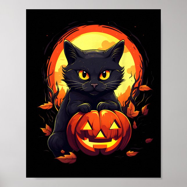 Poster Gato Preto da Lua das Halloween e Abóbora para Hom (Frente)