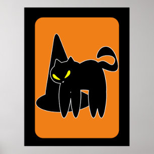 Poster Gato Preto de Halloween Vintage Feiticeira