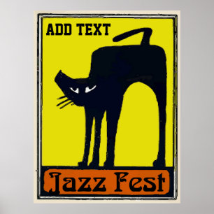 Poster Gato Preto de Texto Adicionar Fest de Jazz
