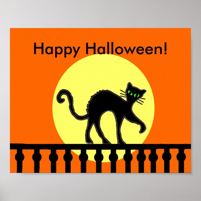Poster Gato Preto do Dia das Bruxas Lua Cerca (Frente)