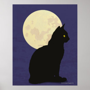 Póster Gato preto e a lua