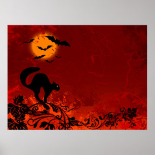 Póster Gato preto e bastões do Dia das Bruxas