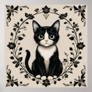 Poster Gato Preto e Branco Elegante