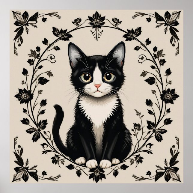 Poster Gato Preto e Branco Elegante (Frente)