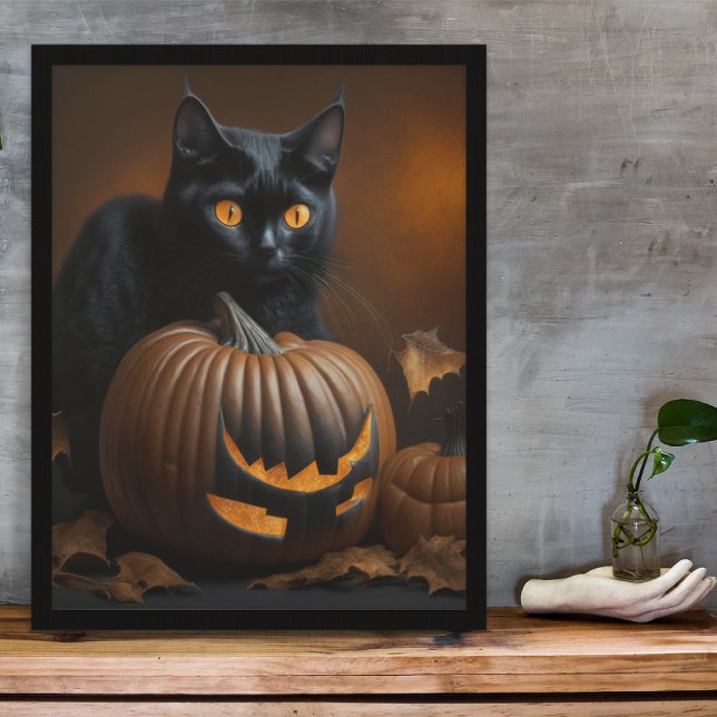 Poster Gato Preto e Jack-O-Lantern (Criador carregado)