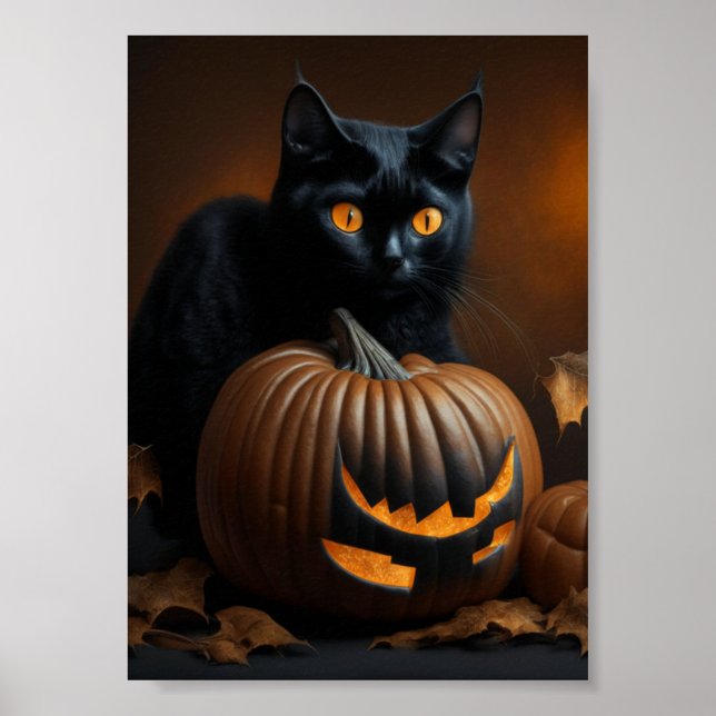 Poster Gato Preto e Jack-O-Lantern (Frente)
