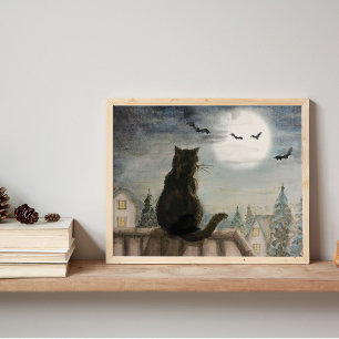 Poster Gato Preto e Lua