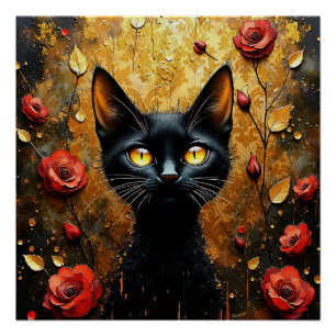 Póster Gato Preto e Rosas