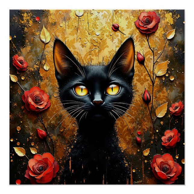 Póster Gato Preto e Rosas (Frente)