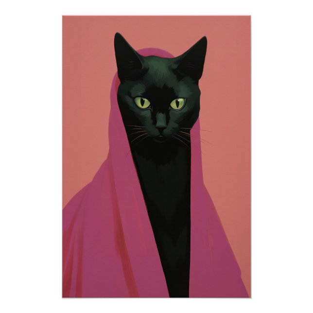 Póster Gato Preto Elegante de Rosa (Frente)