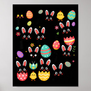 Poster Gato Preto Engraçado com Ovos de Coelho Dia Feliz