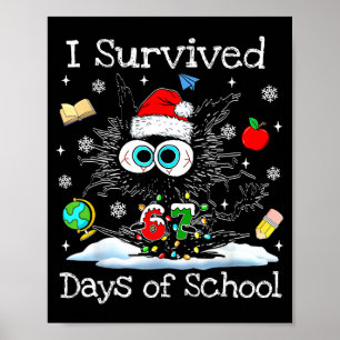 Poster Gato Preto Engraçado De Natal Sobrevivi 67 Dias De