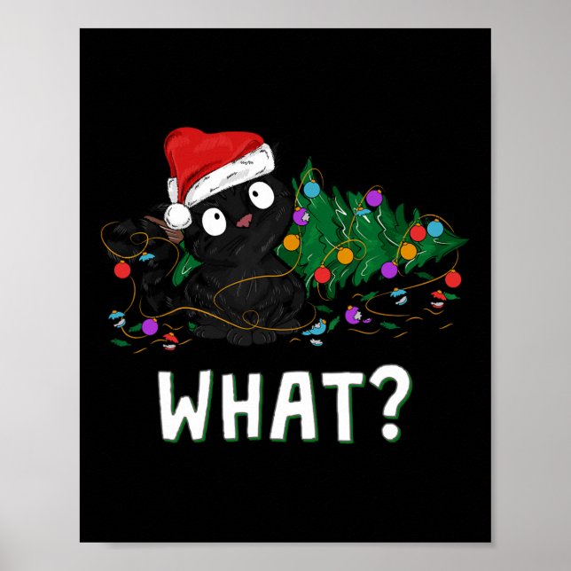 Poster Gato Preto Engraçado Derrubando Árvore de Natal Gr (Frente)