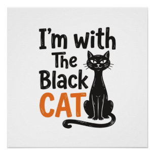 Póster Gato Preto Engraçado Desenho Vintage de Halloween