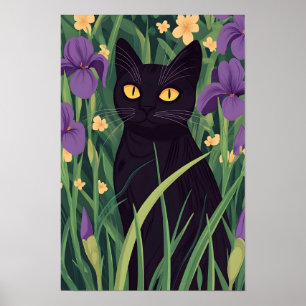 Poster Gato preto engraçado e flor linda
