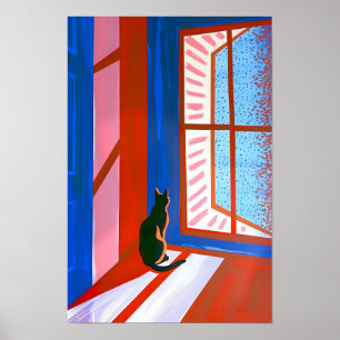 Poster Gato preto engraçado na janela 