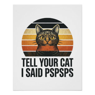 Póster Gato Preto Engraçado Pspsps Design Vintage Pôr do