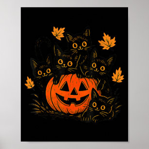Poster Gato Preto Fofo Abóbora Jack O Lantern Gatinho Eng