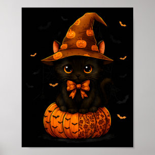 Poster Gato Preto Fofo Abóbora Temporada Outono