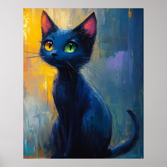 Poster Gato preto fofo com 2 cores de olhos (Frente)