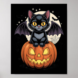 Poster Gato Preto Fofo Com Asas de Morcego Jack O Lantern