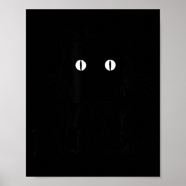 Poster Gato Preto Fofo de Halloween com Bigodes Feliz (Frente)