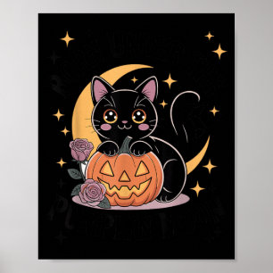 Poster Gato Preto Fofo de Halloween Pastel Gótico Bruxa