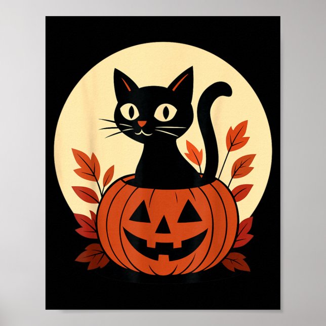 Poster Gato Preto Fofo e Abóbora Jack O Lantern (Frente)