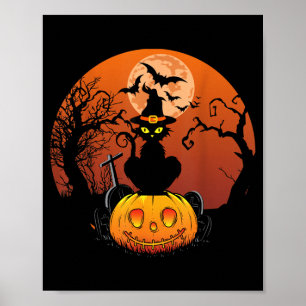 Poster Gato Preto Fofo Lua Abóbora Halloween Divertido Ho