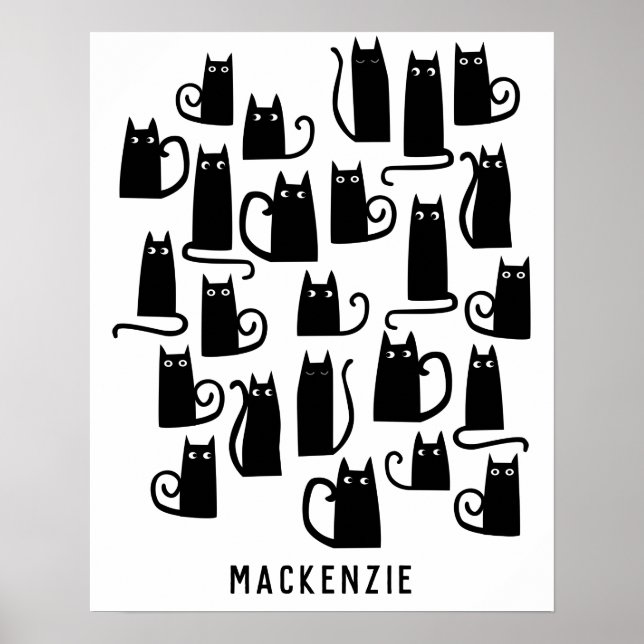 Poster Gato Preto Fofo Personalizado (Frente)