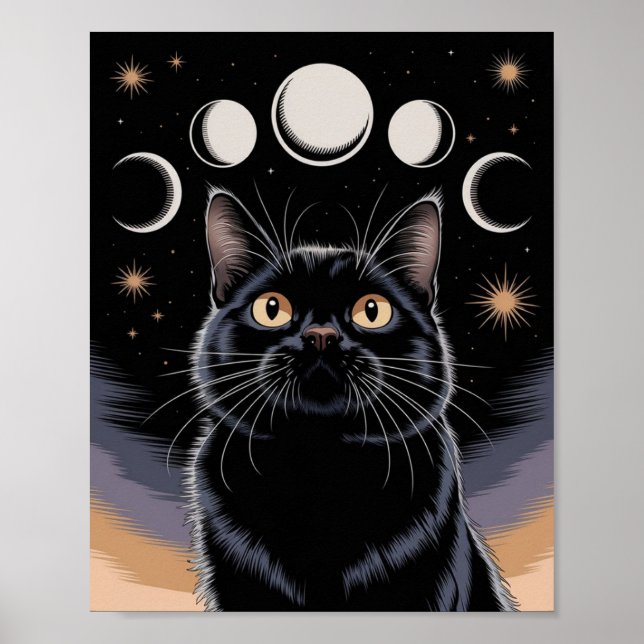 Poster Gato Preto gótico, Gato Preto da Hora das Bruxas (Frente)