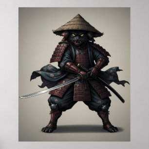 Poster Gato Preto Guerreiro Samurai