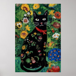 Poster Gato Preto Gustav Klimt num Jardim Flor, Arte Gato