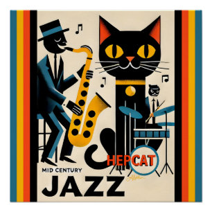 Póster Gato Preto HepCat da Era do Jazz de Meados do Sécu