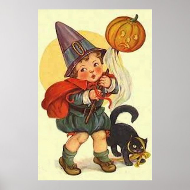 Poster Gato Preto Jack O Lanterna Abóbora Bruxa Lua (Frente)
