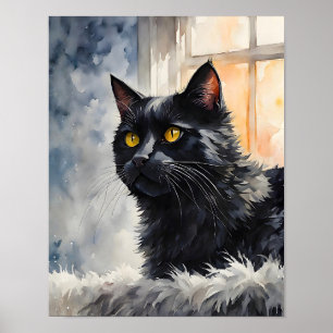 Poster Gato Preto junto à Janela Arte Impressa Parede de 