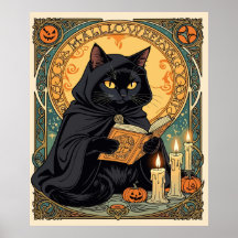 Gato Preto Lendo O Jornal do Jack o lantern