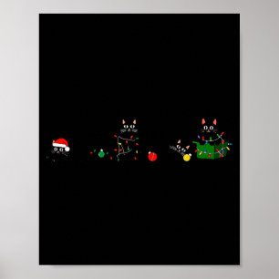 Poster Gato Preto Luz de Natal Rena Papai Noel Natal