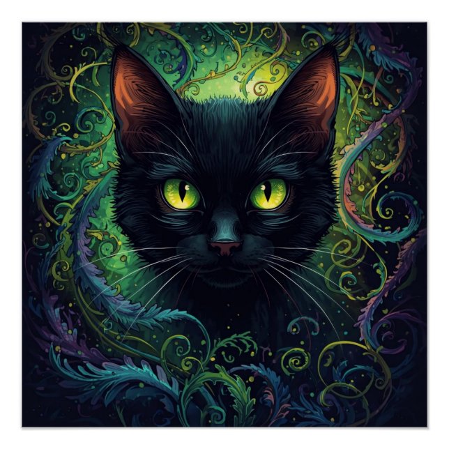 Póster Gato Preto Magia Verde (Frente)