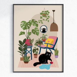 Poster Gato Preto Malicioso Fofo Divertido Amante de Gato